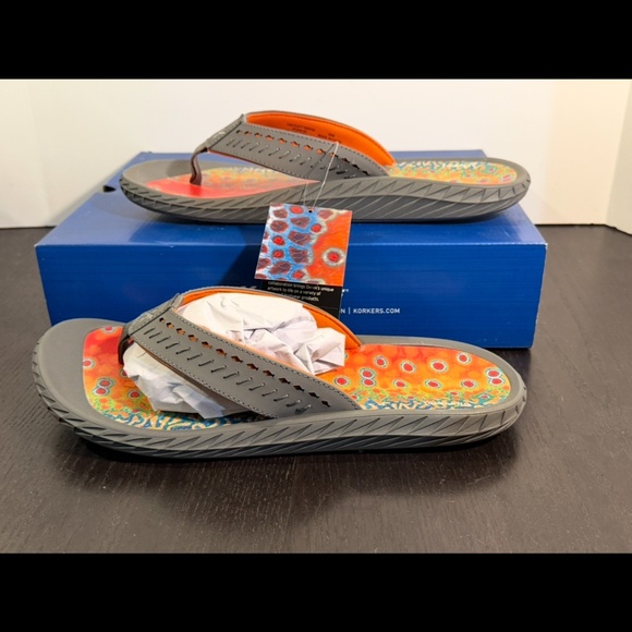 Korkers Fish Flip Brook Trout Sandals Flip Flops Orange/Blue/Green Mens 13 main image 5